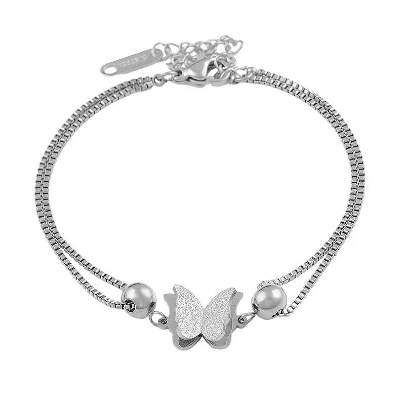 Double Layer Butterfly Anklet Silver - Amyris London