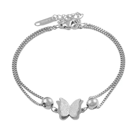 Double Layer Butterfly Anklet Silver - Amyris London