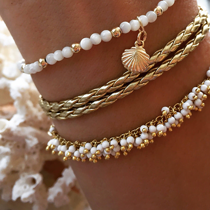 Shell Rice Beads 3 Set Anklets