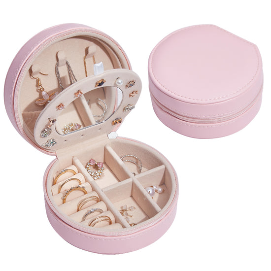 Light Pink Colour Portable Travel Jewellery Round Box Storage Box - Amyris London