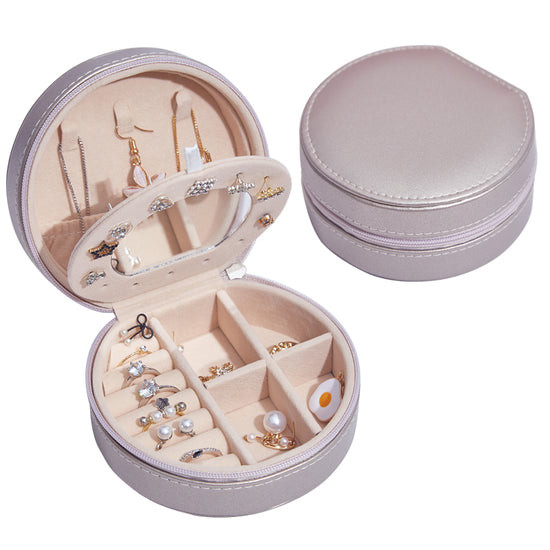 Champagne Gold Colour Portable Travel Jewellery Round Box Storage Box - Amyris London 