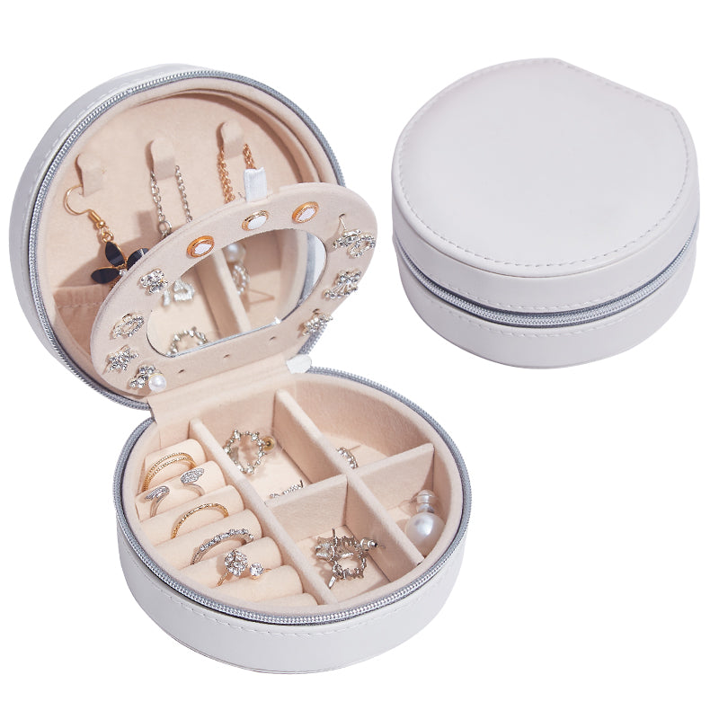 White Colour Portable Travel Jewellery Round Box Storage Box - Amyris London