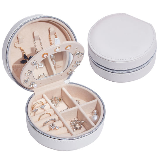 White Colour Portable Travel Jewellery Round Box Storage Box - Amyris London