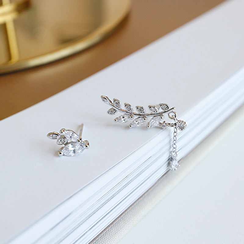 Sterling Silver Asymmetric Leaf Leaf Stud Earrings