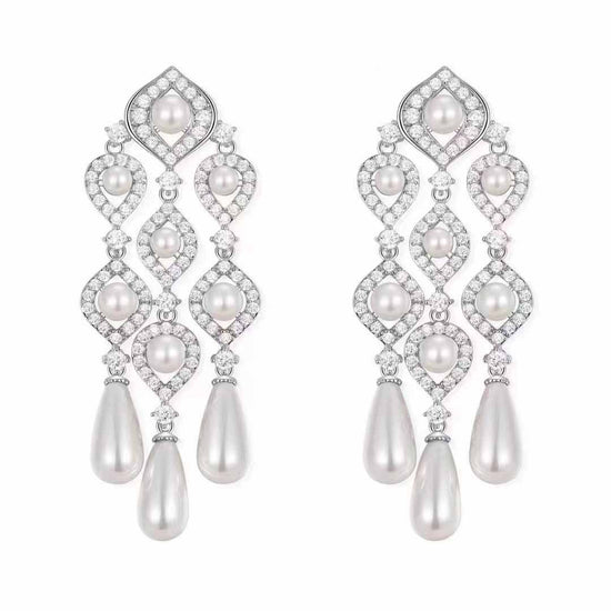Pearl Drop Fringe Chandelier Earrings