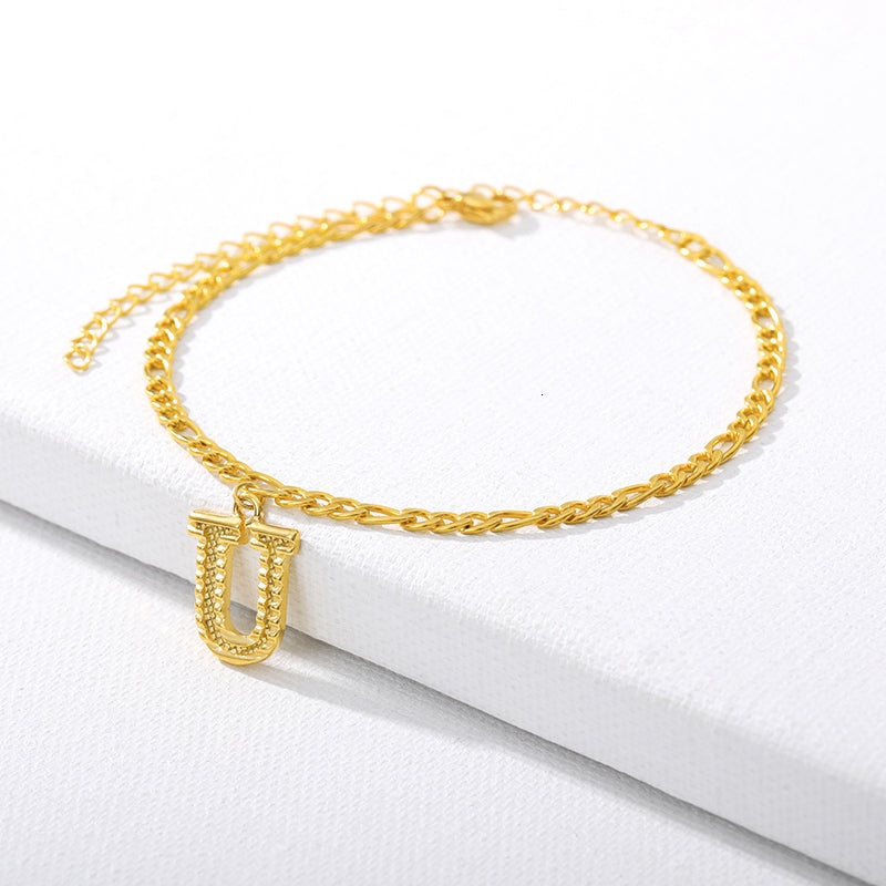 letter U initial anklet gold - Amyris London