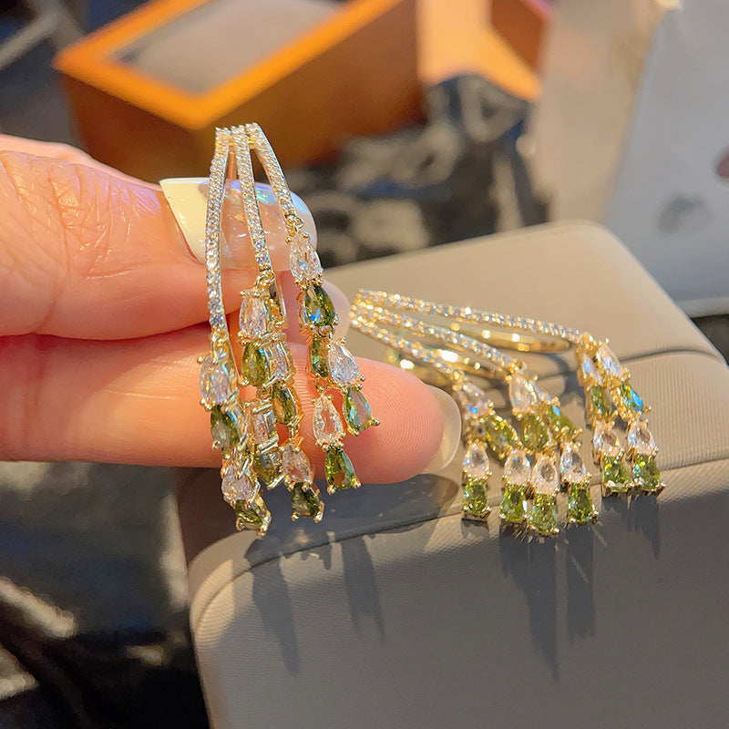 Gradient Purple Vintage Emerald Fringed Zircon Earrings