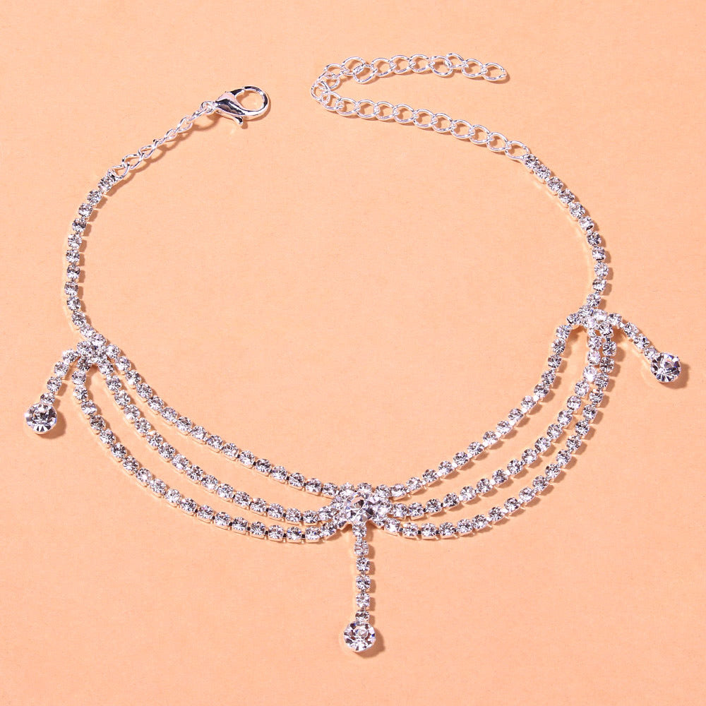 Multi-layer Diamond Drop Anklet Silver - Amyris London