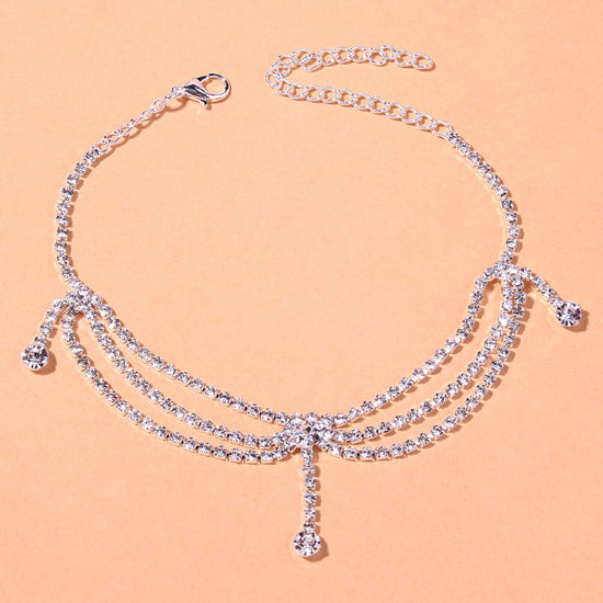 Multi-layer Diamond Drop Anklet Silver - Amyris London