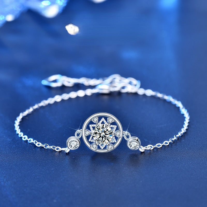 0.5 Carat Sterling Silver Flower Moissanite Bracelet