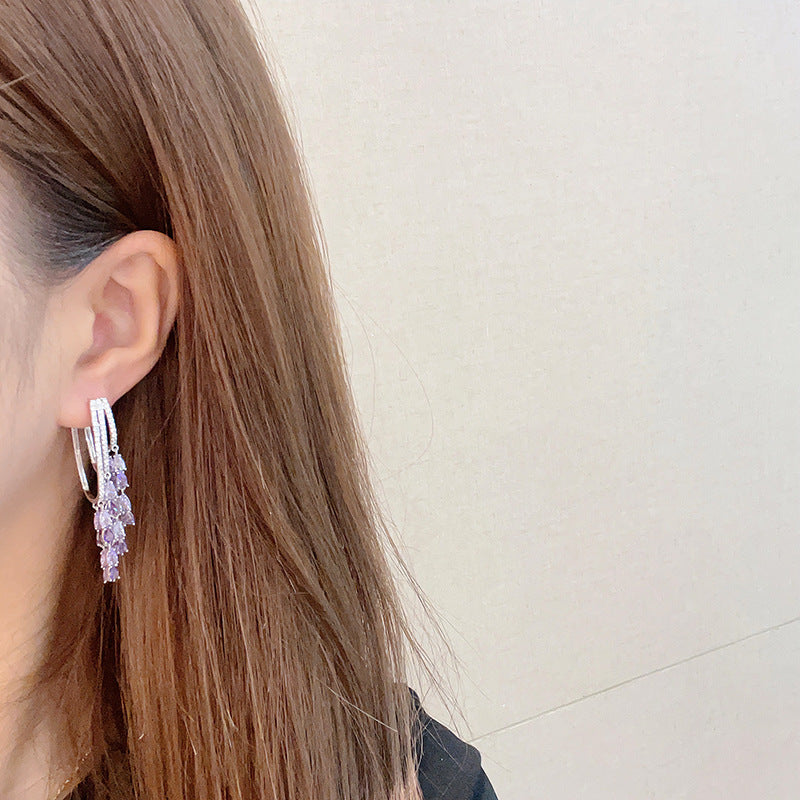Gradient Purple Vintage Emerald Fringed Zircon Earrings
