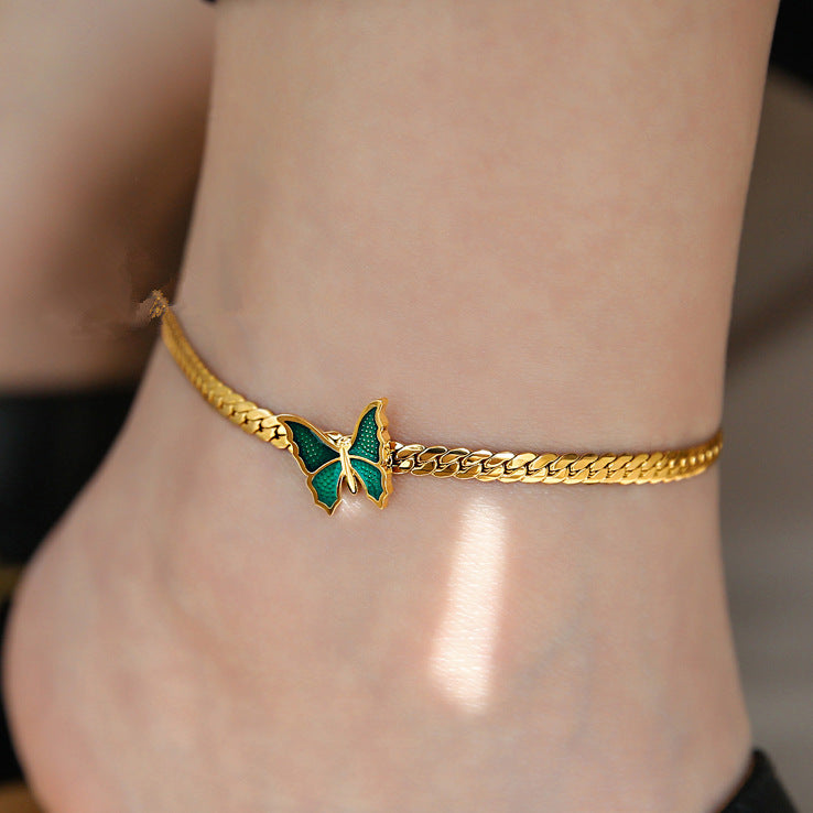 Butterfly Anklet Flat Snake Chain