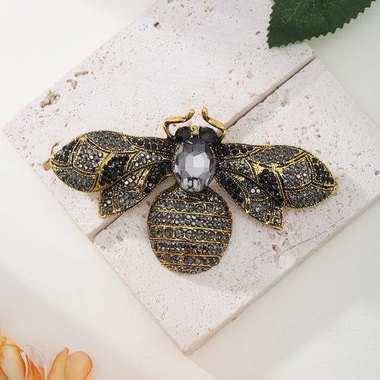 Antique Diamante Crystal Bee Brooch