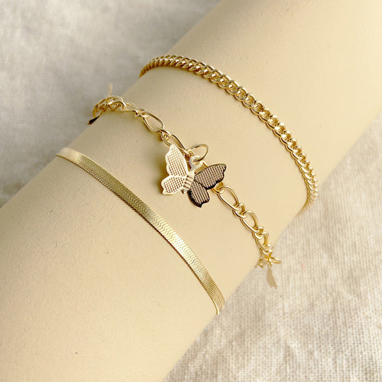 Butterfly Anklet Three Layer Set Gold - Amyris London 