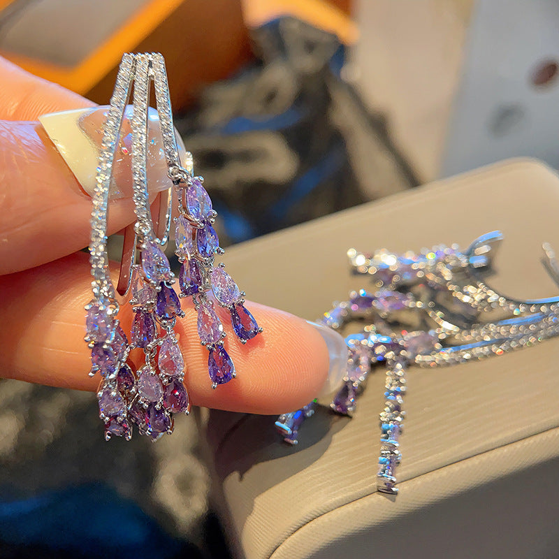 Gradient Purple Vintage Emerald Fringed Zircon Earrings