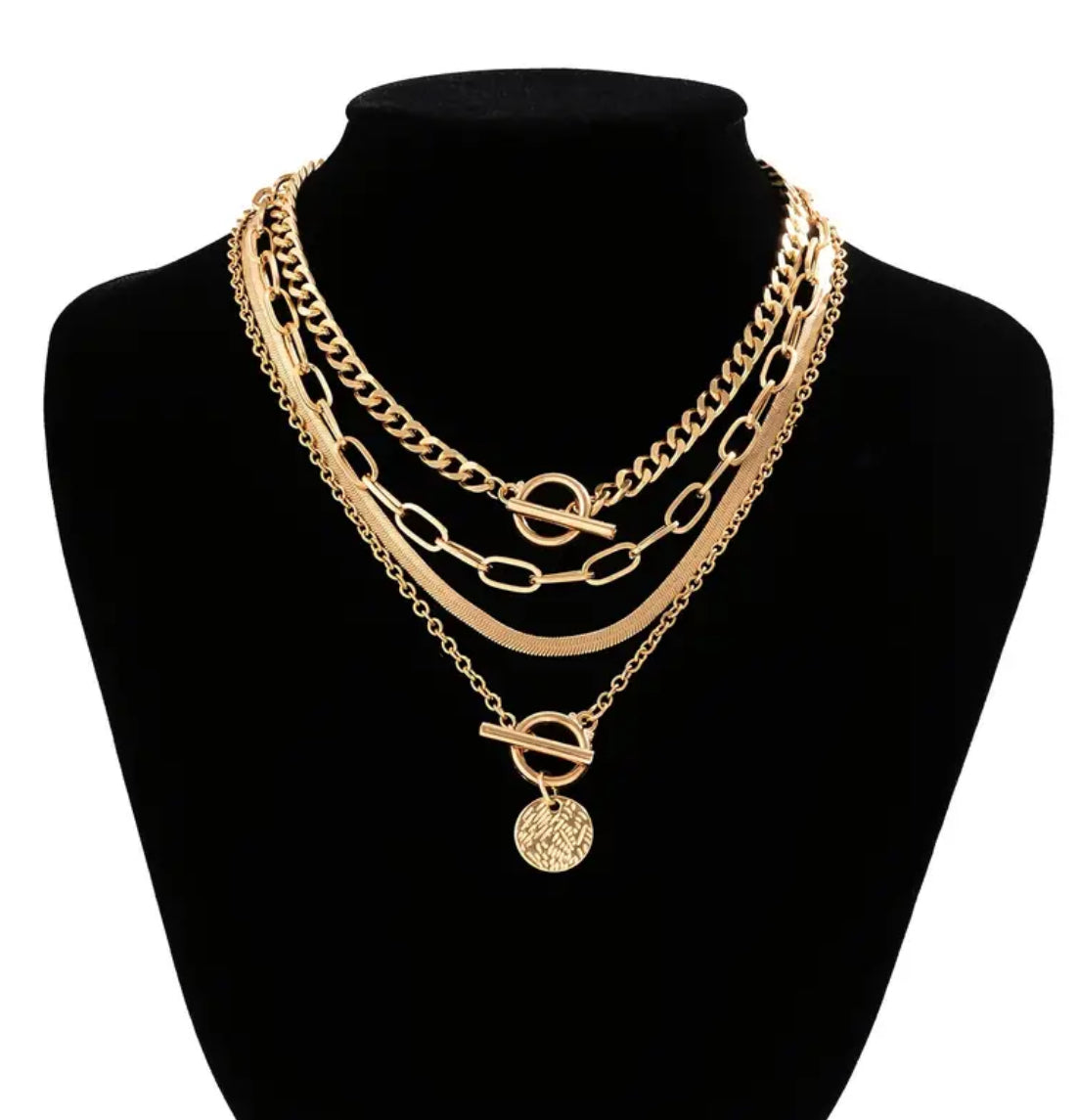 Flat Snake Chain Pendant OT Buckle Multi Layer Stackable Necklace