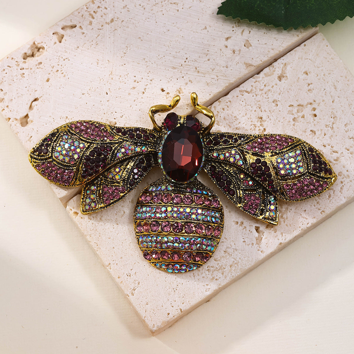 Antique Diamante Crystal Bee Brooch