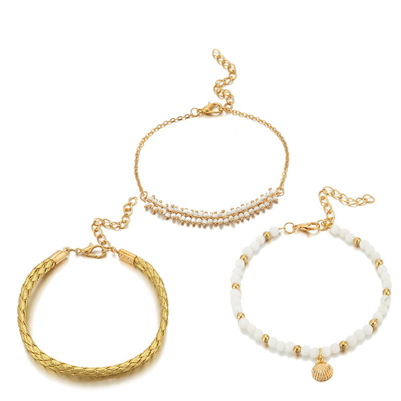 Shell Beads 3 Set Layered Anklet Gold - Amyris London