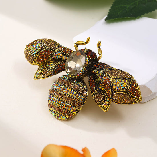 Antique Diamante Crystal Bee Brooch