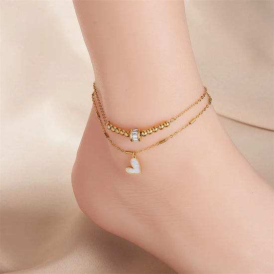 Love Heart Double Layer Chain Anklet