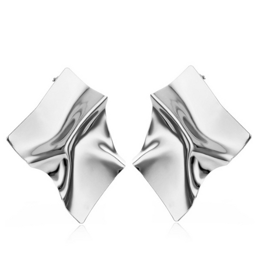 Irregular Metal Stud Earrings Silver