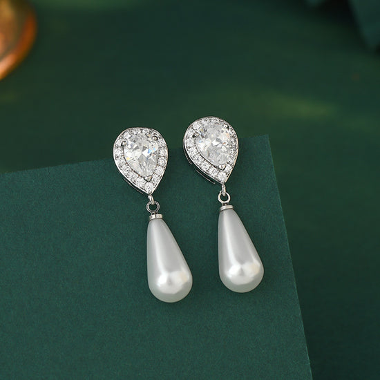 Diamond Water Drop Pearl Eardrops Stud Earrings