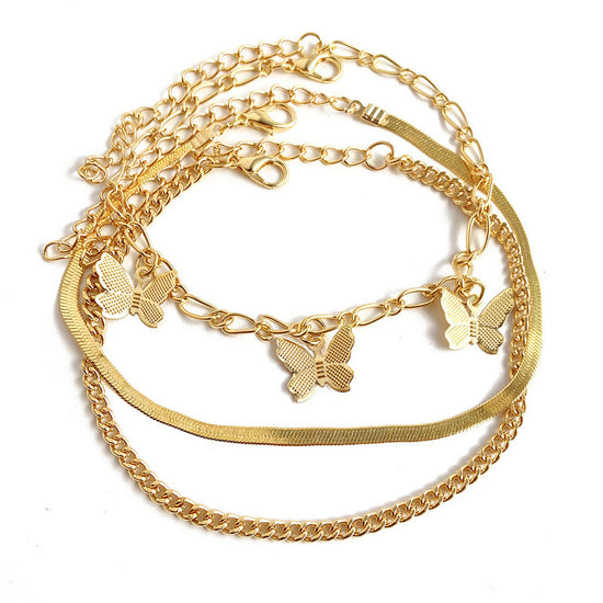 Butterfly Anklet Three Layer Set Gold - Amyris London 