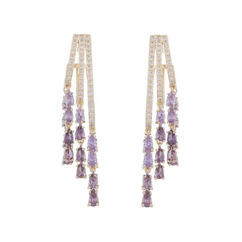 Gradient Purple Vintage Emerald Fringed Zircon Earrings