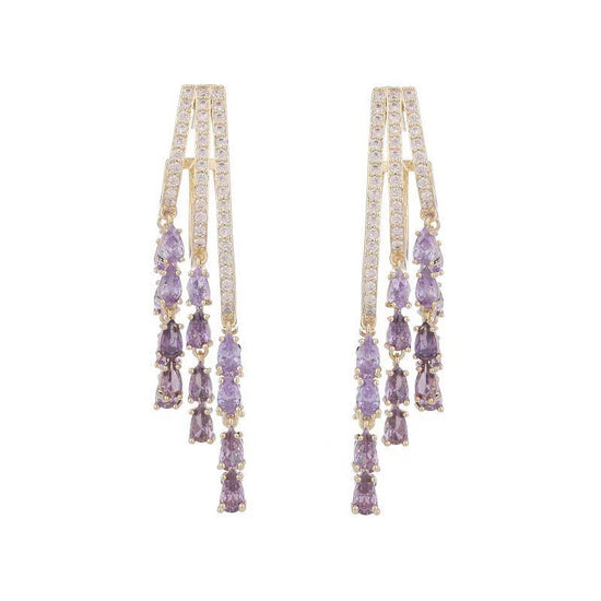 Gradient Purple Vintage Emerald Fringed Zircon Earrings