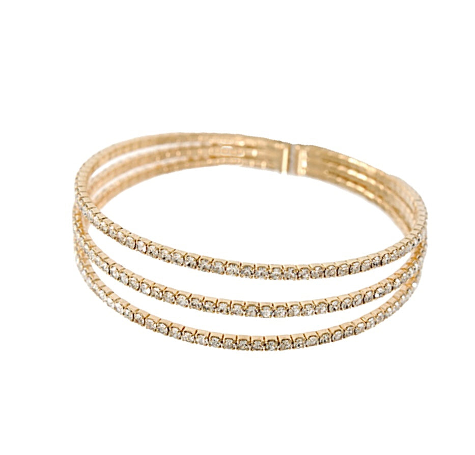 Gold 3 row open bangle bracelet 