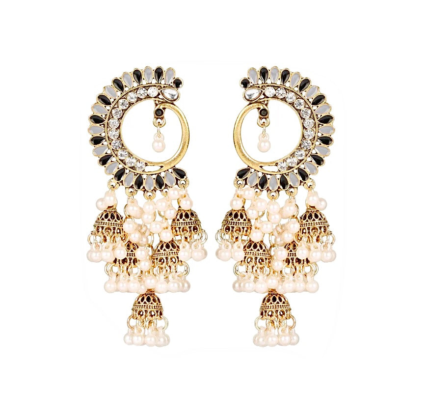 Black and Grey Peacock Jhumka Earrings - Amyris London