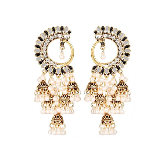 Black and Grey Peacock Jhumka Earrings - Amyris London