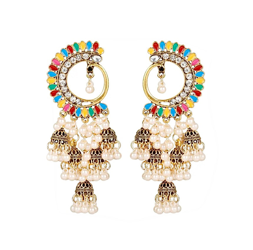 Colourful Peacock Jhumka Earrings - Amyris London