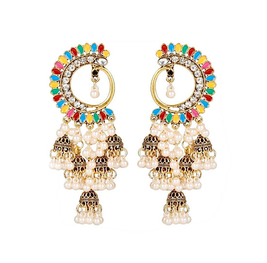 Colourful Peacock Jhumka Earrings - Amyris London