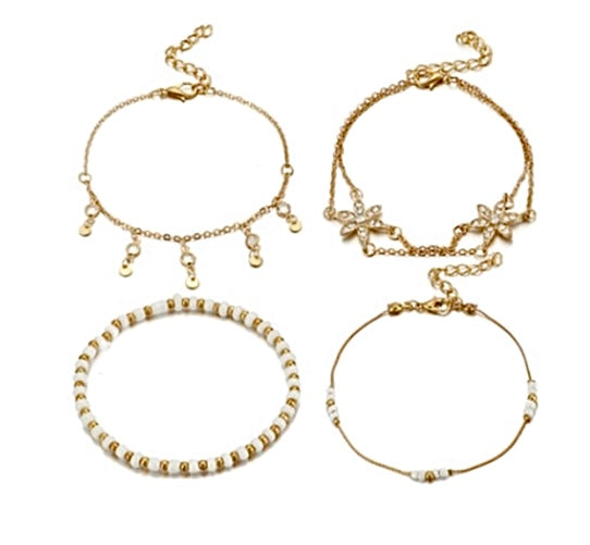 Beach Woven Shell Anklets Gold - Amyris London