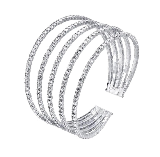 Multilayered Cuff Open Bangle Silver 