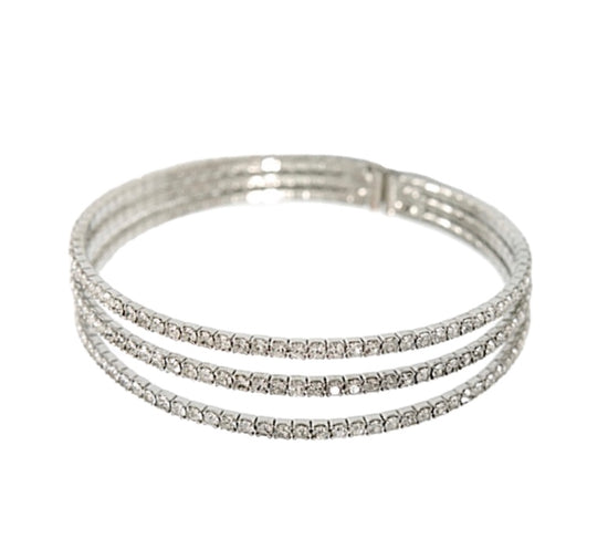 Silver 3 row open bangle bracelet 