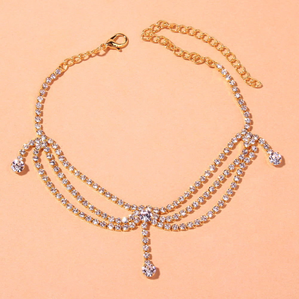 Multi-layer Diamond Drop Anklet Gold - Amyris London