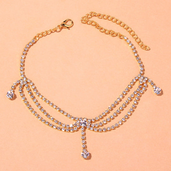 Multi-layer Diamond Drop Anklet Gold - Amyris London