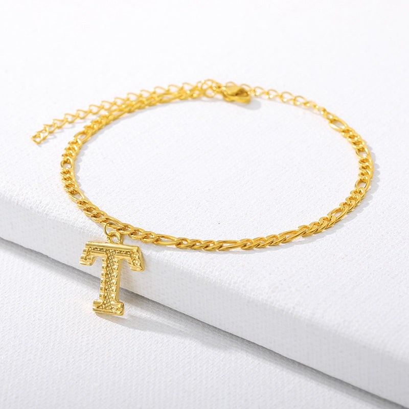 letter T initial anklet gold - Amyris London