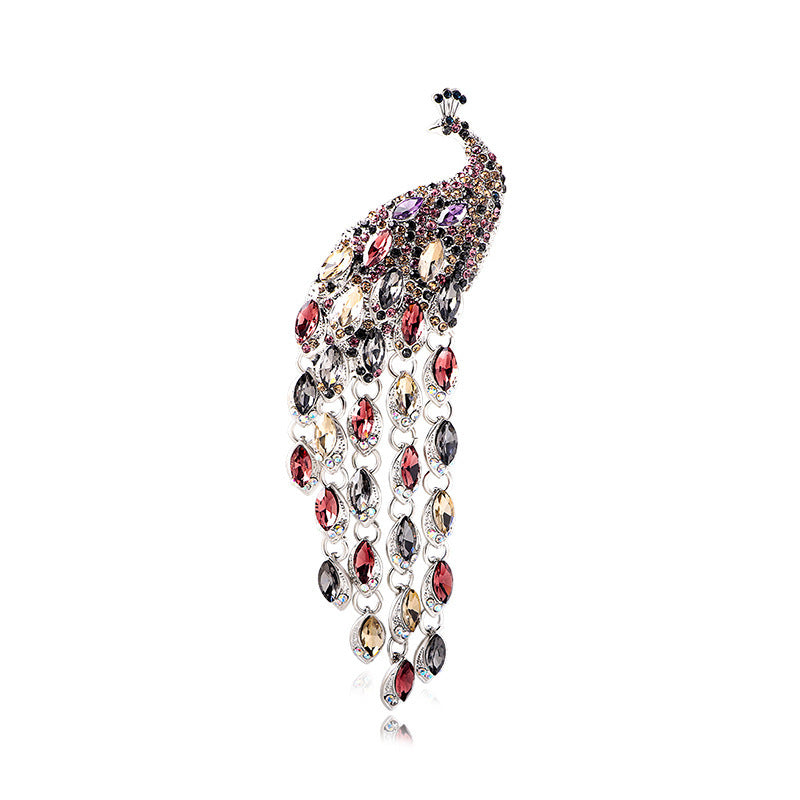 Colourful Peacock Tassel Brooch - Amyris London