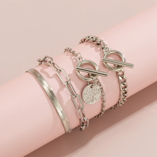 4pcs OT Buckle Coin Chain Snake Bone Bracelet