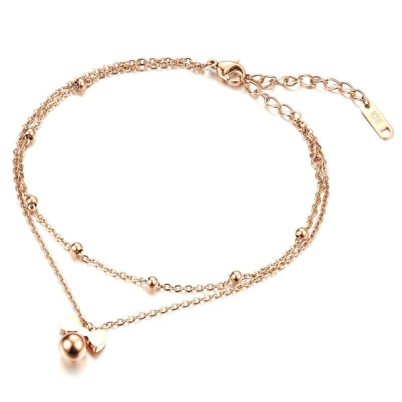 Bowknot Double Layer Anklet Gold - Amyris London