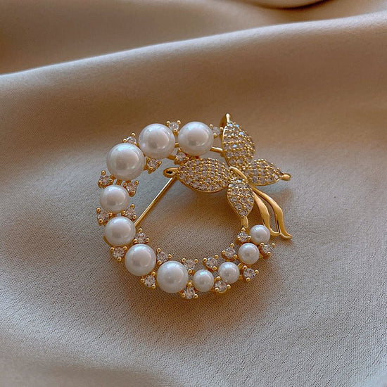 Butterfly Pearl Ring Brooch - Amyris London