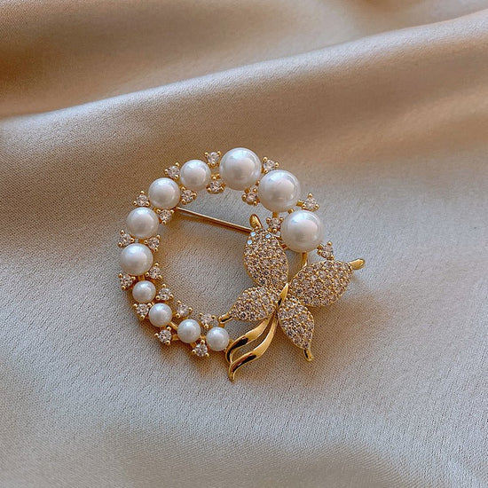 Butterfly Pearl Ring Brooch - Amyris London