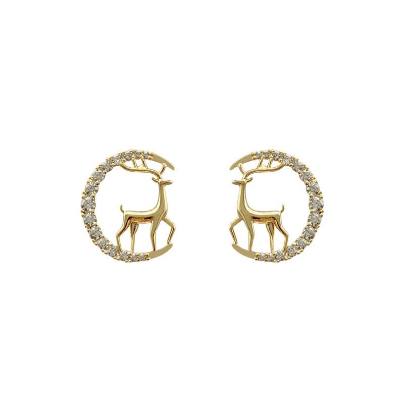 Christmas Reindeer Moon Stud Earrings - Amyris London