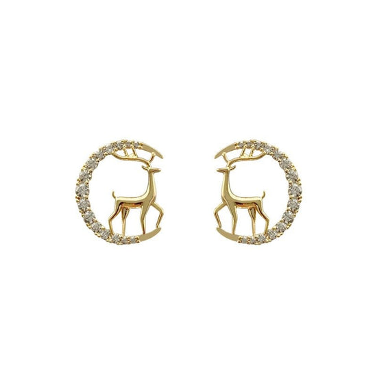 Christmas Reindeer Moon Stud Earrings - Amyris London