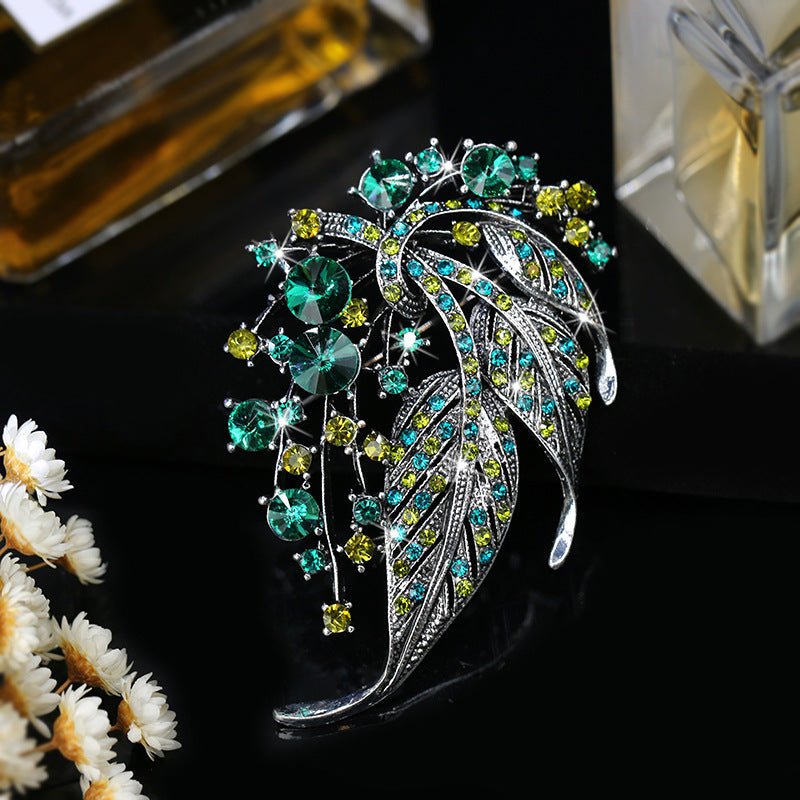 Crystal Hollow Leaf Brooch - Amyris London