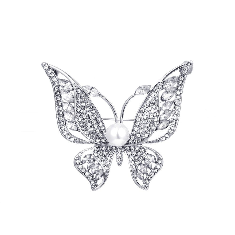 Diamante Butterfly Pearl Brooch - Amyris London