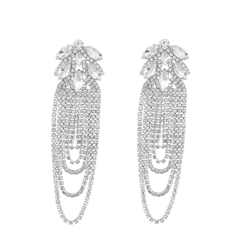 Diamante Flower Tassel Earrings - Amyris London